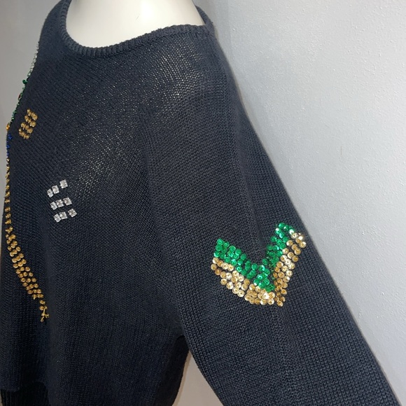 Vintage 80s Gitano Black Sweater with multicolor Sequins - Picture 3 of 10